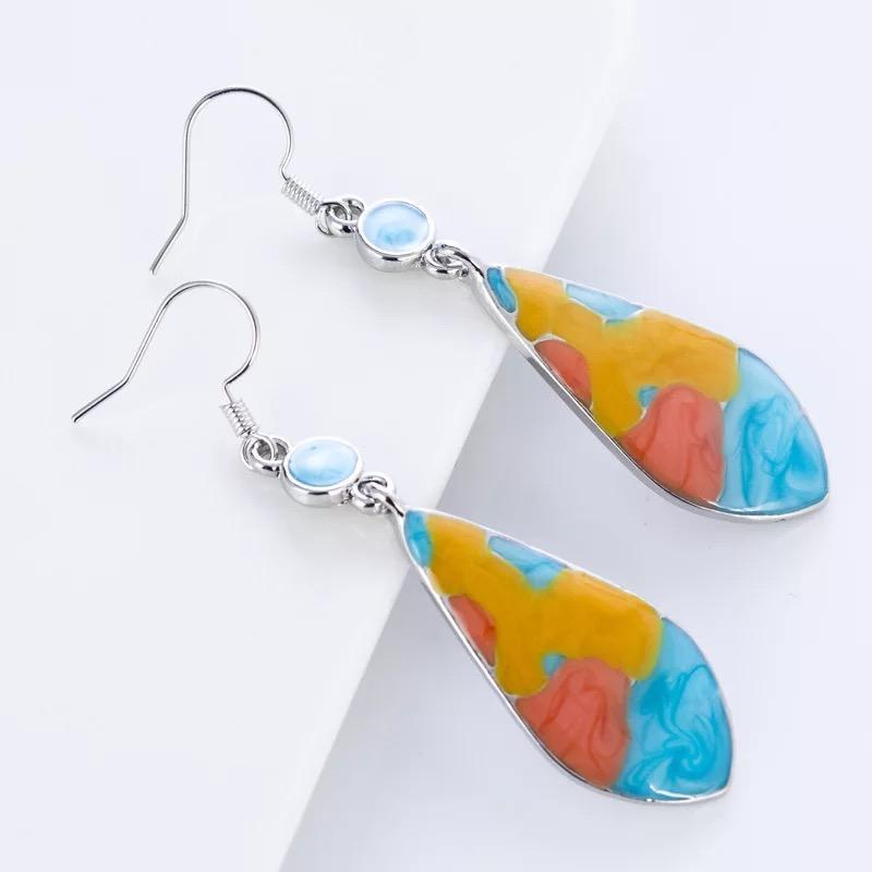 Retro Alloy Iridescent Stone Long Earrings