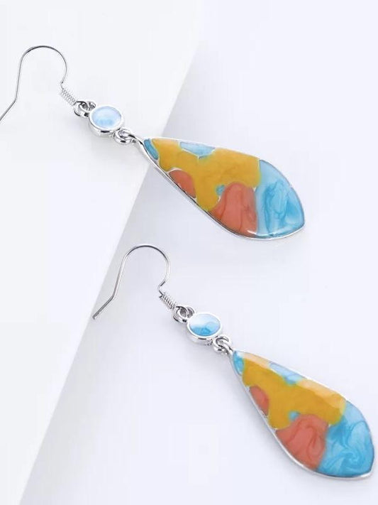 Retro Alloy Iridescent Stone Long Earrings