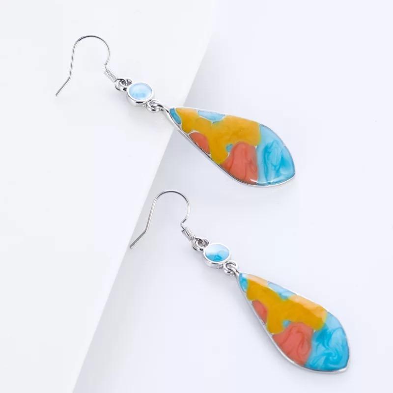 Retro Alloy Iridescent Stone Long Earrings