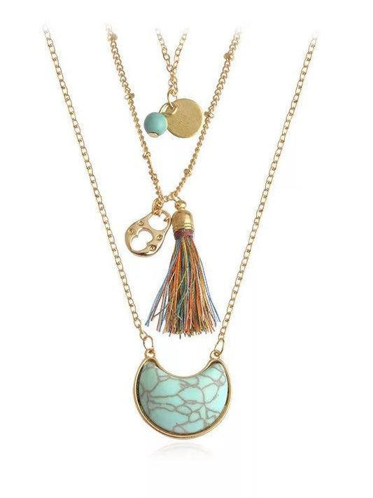 MULTILAYER STONE PENDANT Colorful Bohemia Style Tassel Necklace