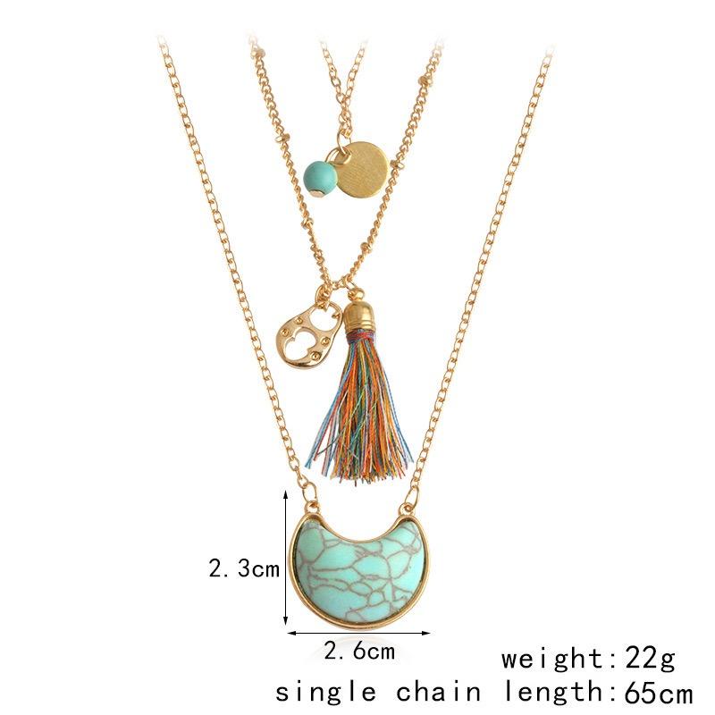 MULTILAYER STONE PENDANT Colorful Bohemia Style Tassel Necklace