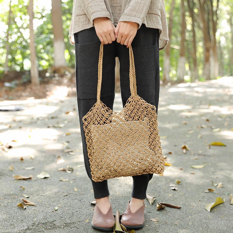 Casual Straw Knitted Khaki Handbag Shoulder Bag For Women