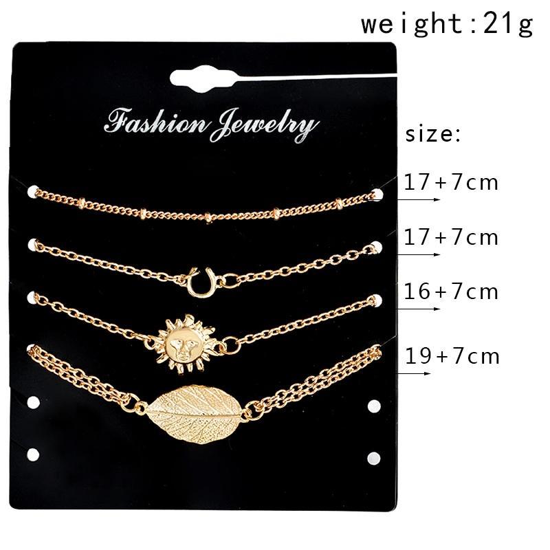 4 pcs/set Tibetan jewelry boho style gold color chain leaf sunflower pattern bracelets set for party