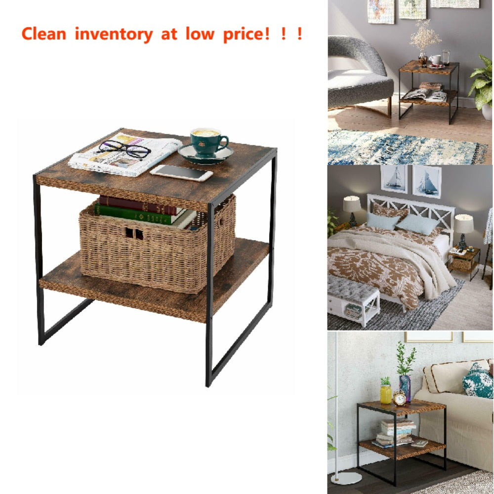 Industrial Bedside Table Corner Desk Rustic Coffee Table with Storage Cabinet Vintage Metal Side End Table Unit Indoor Furniture