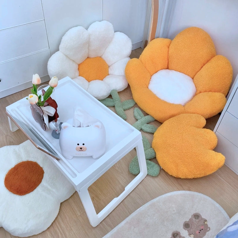 Flower Pillow Office Chair Lumbar Back Cushion Cute Plush Sofa Throw Pillows Soft Elastic Decor Cushions Winter Oreiller