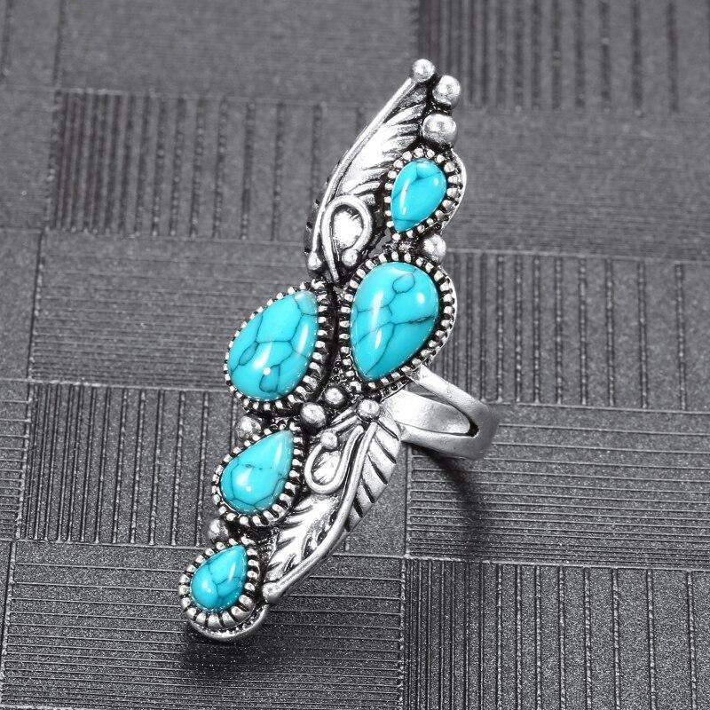 Tibetan Natural Stone Big Ring for Women Vintage Jewelry Ethnic Style Tibetan Silver Carved Pattern Wedding Party Big Rings