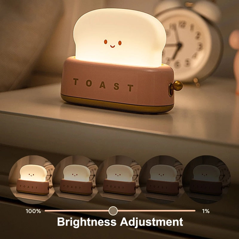 LED Bread Maker Night Light USB Charging Dimming Toast Lamp Bedroom Children Timing Sleeping Lamps Fun Switch Mood Light