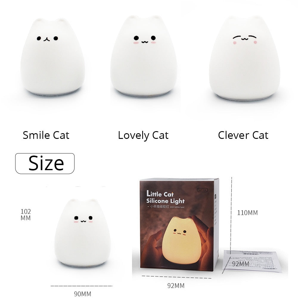LED Night Lamp Touch Sensor Cat Silicone Animal Light  Colorful Child Holiday Gift Sleepping Creative Bedroom Desktop Decor Lamp