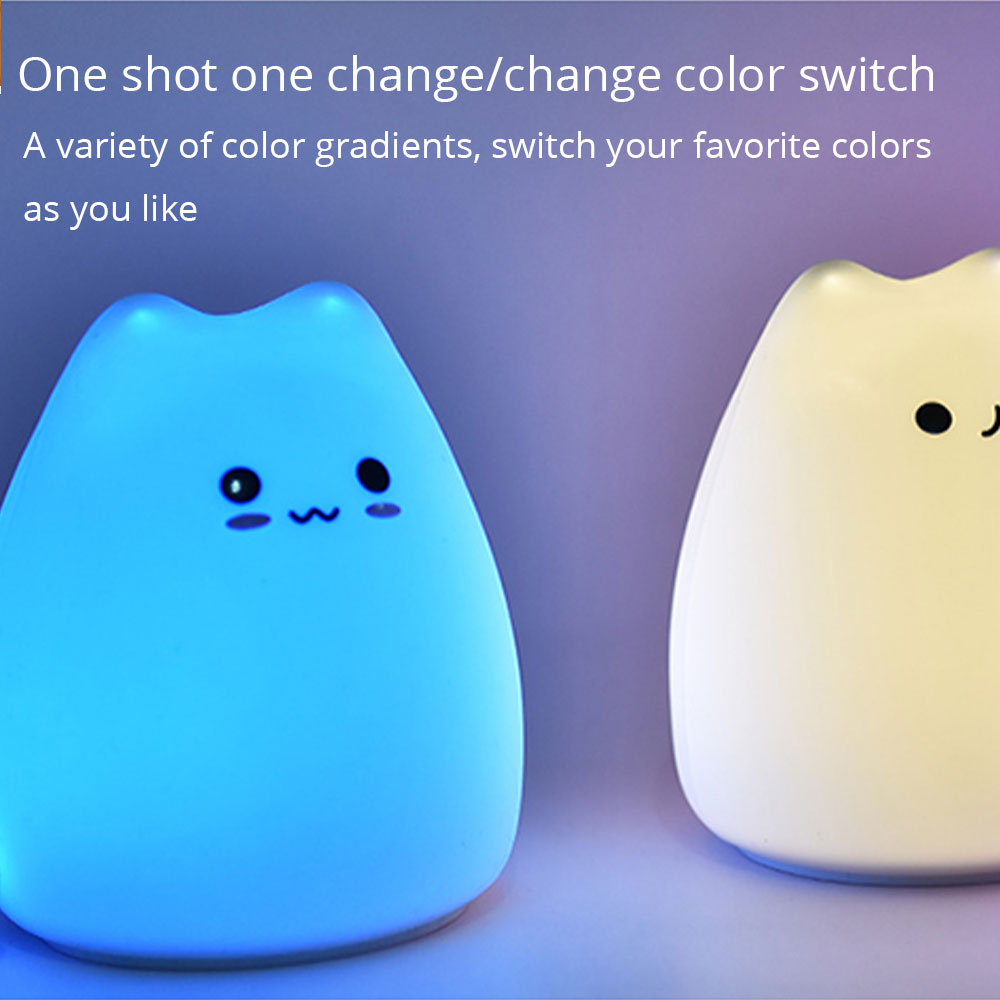 LED Night Lamp Touch Sensor Cat Silicone Animal Light  Colorful Child Holiday Gift Sleepping Creative Bedroom Desktop Decor Lamp