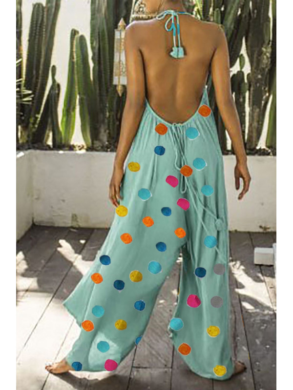Tie Collar Polka Dot Jumpsuits