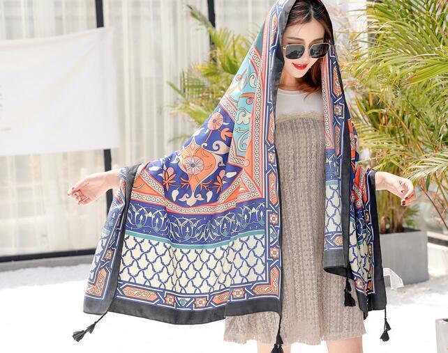 Black Mandala National Style Vacation Printing Sunscreen Scarf Shawl Beach Towel