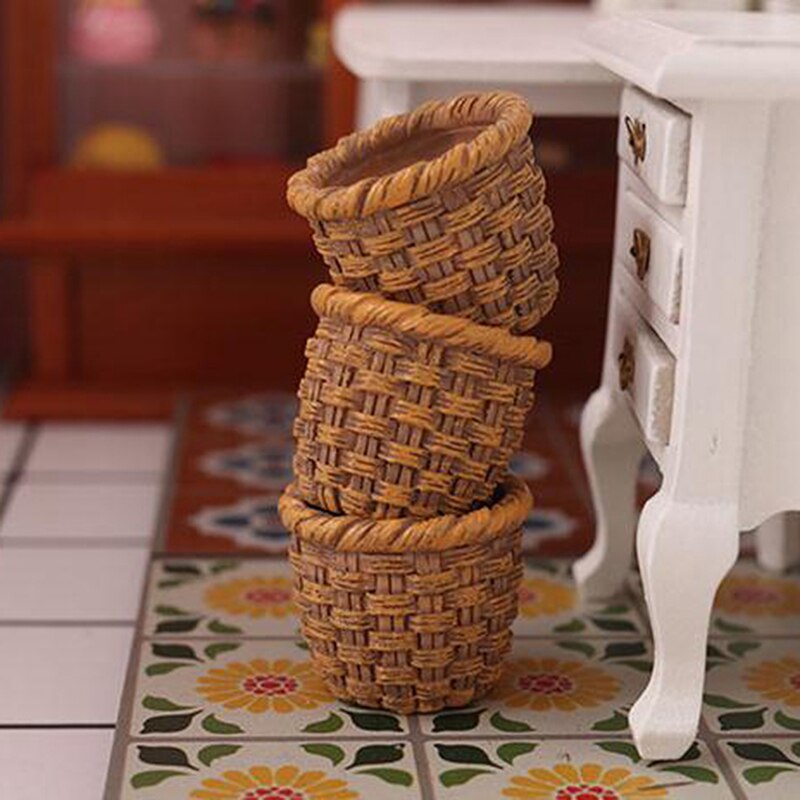 Mini 1/12 Cute Dollhouse Rattan Frame Hand-woven Vegetable Food Storage Basket Dolls Miniature For Dollhouse Decals