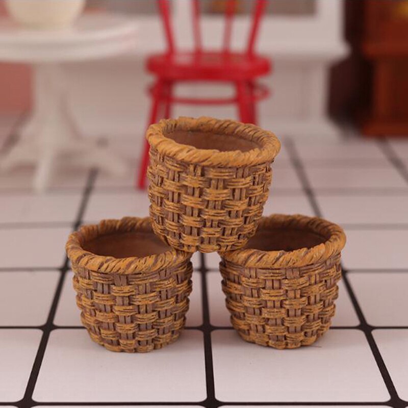 Mini 1/12 Cute Dollhouse Rattan Frame Hand-woven Vegetable Food Storage Basket Dolls Miniature For Dollhouse Decals