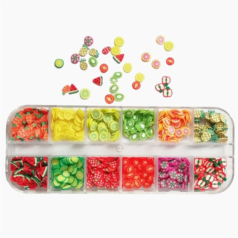 Mixed 3D Fruit Slices Sticker Polymer Clay DIY Designs Slice Lemon Nail Art Sliders Nails Art Decors Women Nail Tips Manicure