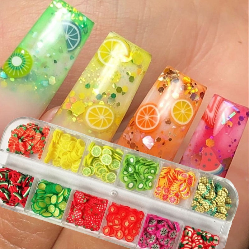 Mixed 3D Fruit Slices Sticker Polymer Clay DIY Designs Slice Lemon Nail Art Sliders Nails Art Decors Women Nail Tips Manicure