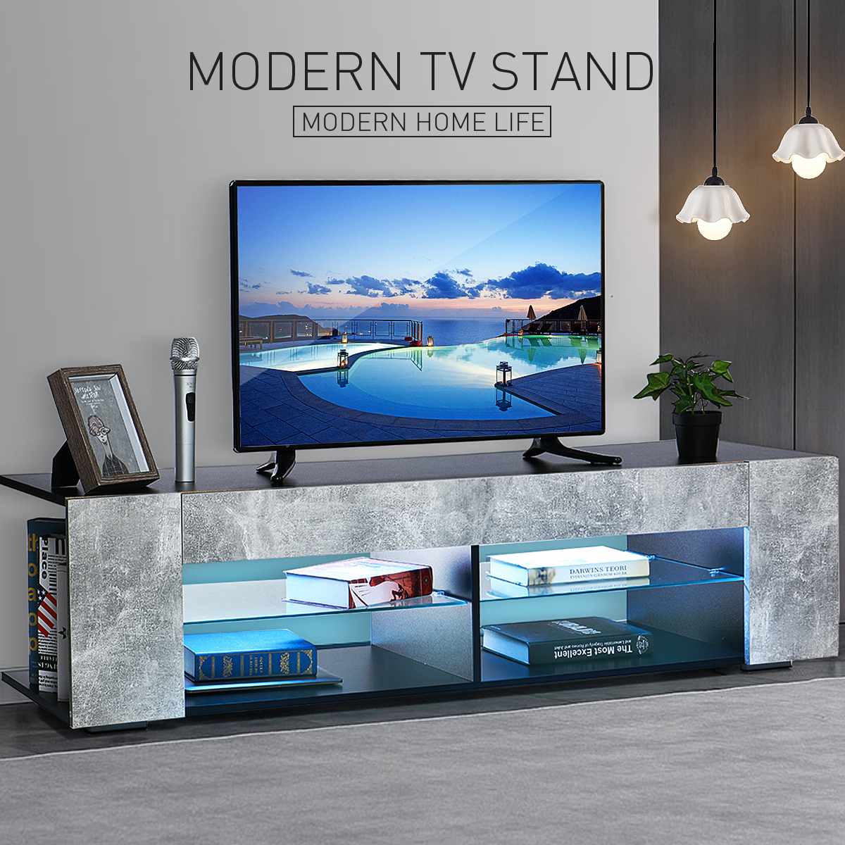 Modern RGB LED TV Stands With 2 Side Cabinet Storage Organizer Home Living Room Furniture Light Luxury TV Tables TV Unit Bracket