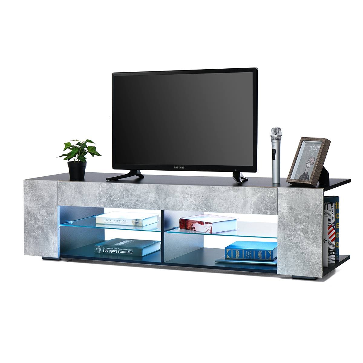 Modern RGB LED TV Stands With 2 Side Cabinet Storage Organizer Home Living Room Furniture Light Luxury TV Tables TV Unit Bracket