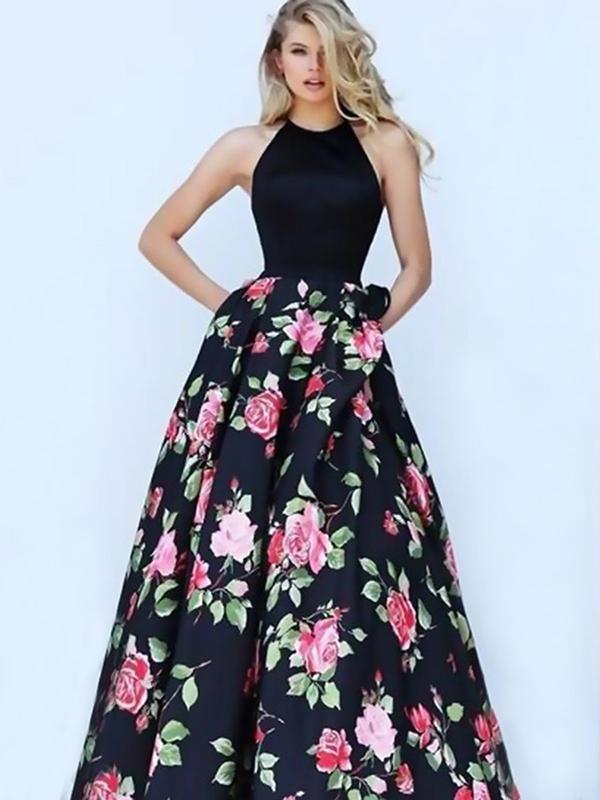 Floral Split-joint Backless Printing Maxi Dress