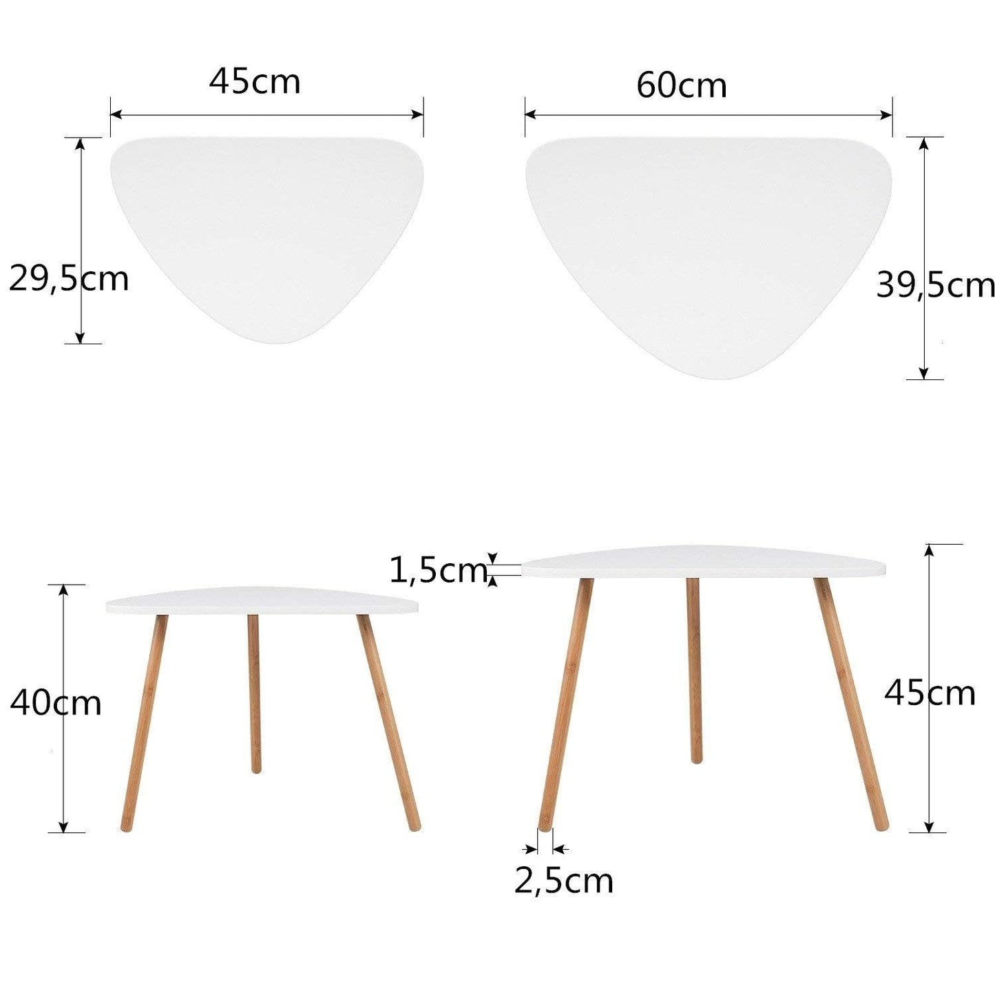 Nesting Coffee Tables Set of 2, Living Room End Table Sofa Triangle Decor Side Tea Table Modern Furniture for Home Office, White