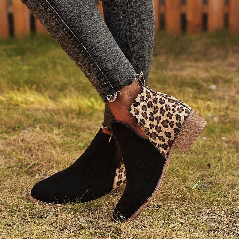 Women Shoes Retro High Heel Ankle Boots Female Block Mid Heels Casual Boot