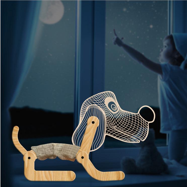 New Dog Folding Wood 3d Lamp Bedroom Children's Room Christmas Gift  3d Night Table Lamps For Bedroom Korean Desk Lamp