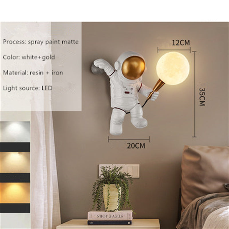 Nordic LED personality astronaut moon children's room wall lamp kitchen dining room bedroom study balcony aisle lamp decoration