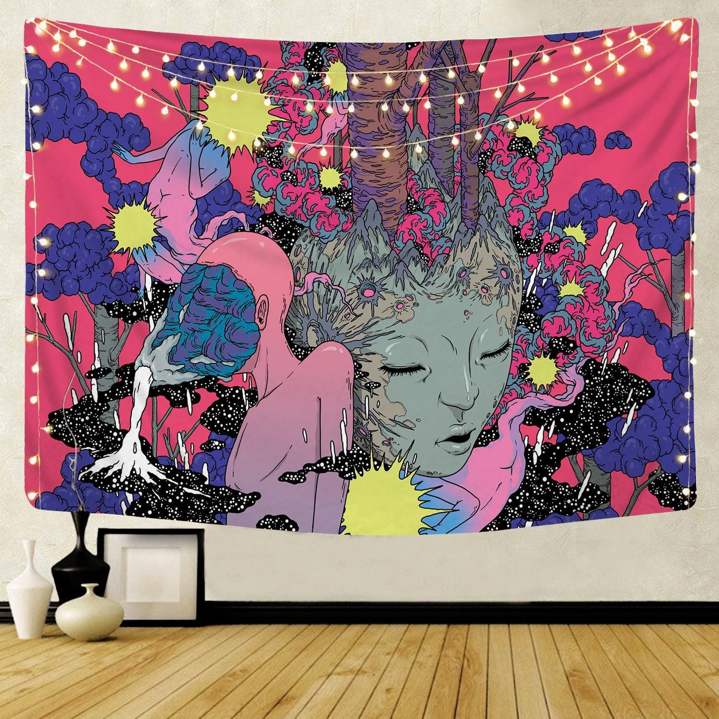 Nordic psychedelic hanging fabric background wall covering home decoration wall blanket tapestry bedroom wall hanging 95*73cm