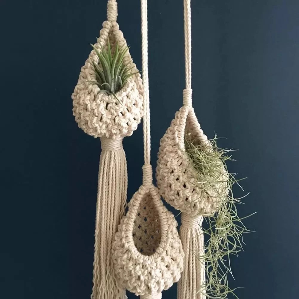 Northern Europe Hanging Basket Pineapple Shape Landscaping Cotton Macrame Flower Planter for Living Room Balcony Decorations