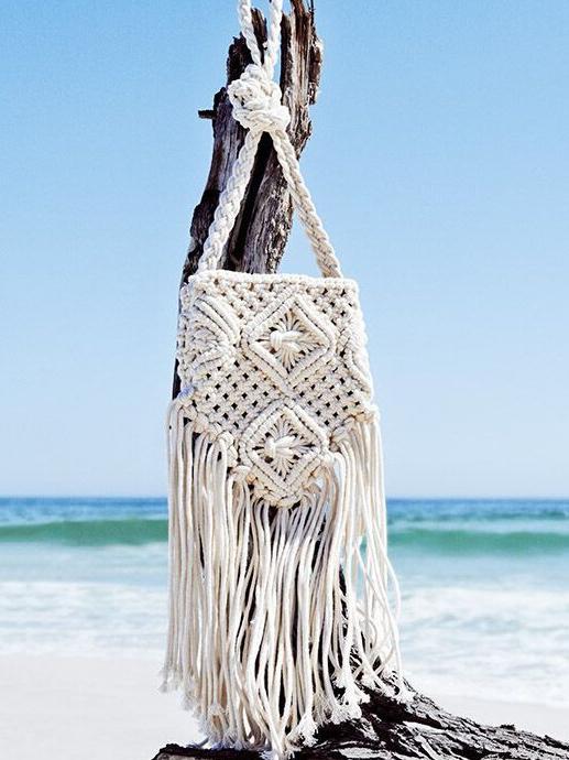 Handmade Cotton Knitting Bohemia Tassel Bag