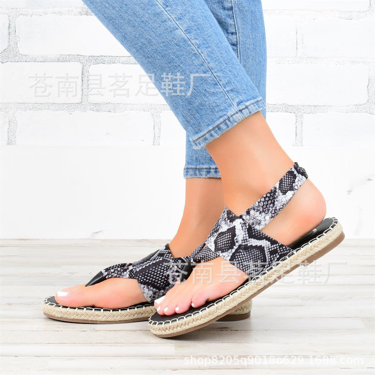 Women's Hemp Rope Woven Snake Print Herringbone Sandals