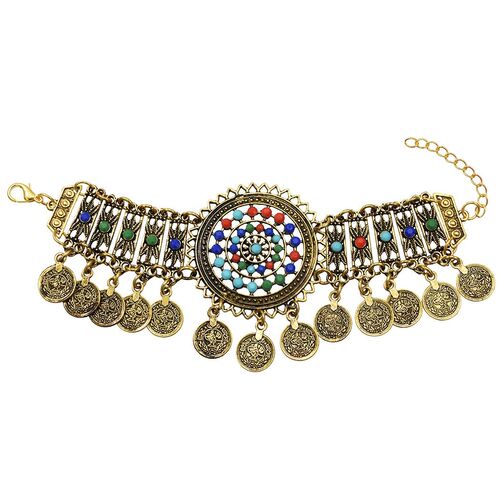 Forehead Ornament Tibetan Costume Antique Minority Exotic Headdress Forehead Ornament Hearwear Hair Ornament Bracelet and Earrings