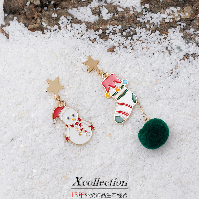 New holiday accessories colorful funny Christmas Earrings female autumn and winter wool ball earrings