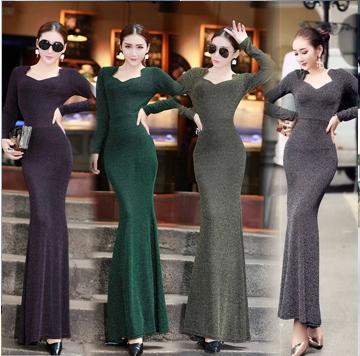 Autumn Lady Slim Bodycon Long Sleeve Maxi Dress