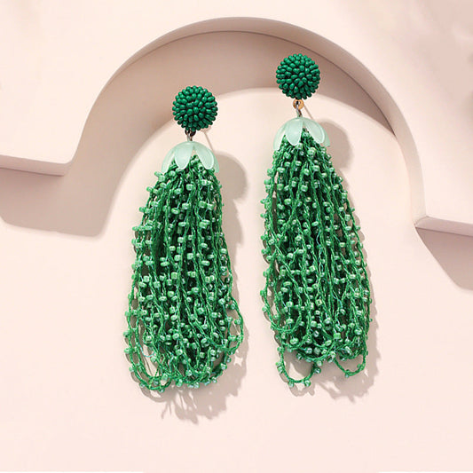 Long beaded fringed earrings women's vintage bohemian earrings