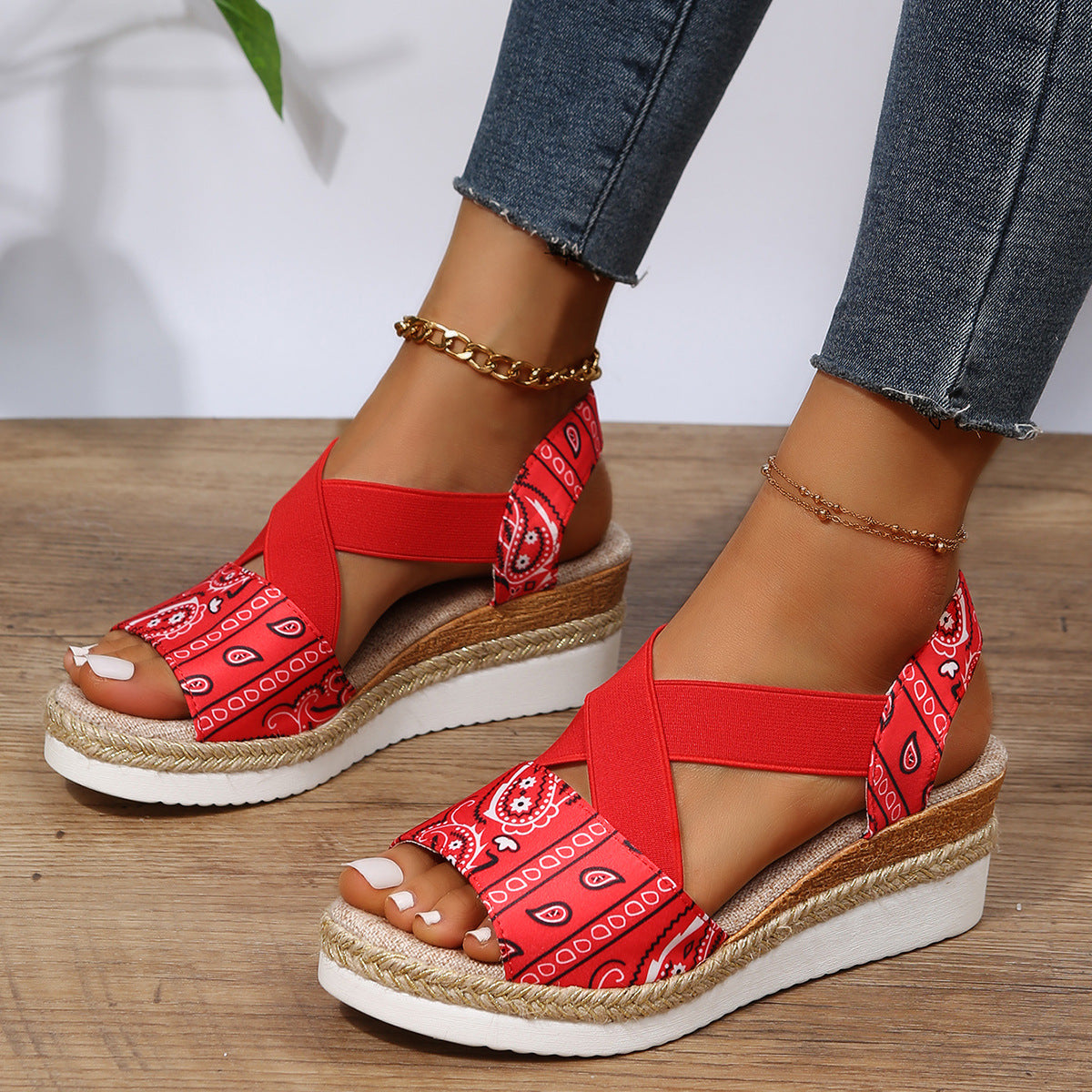 Summer New Flat Bottom Slope Heel Fish Mouth Casual Women's Sandals