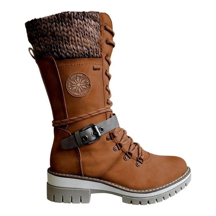 Mid-high women's boots autumn and winter new style slope with thick with wool stitching Martin boots