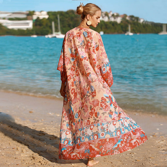 Bohemian New Knitted Print Holiday Robe Beach Dress