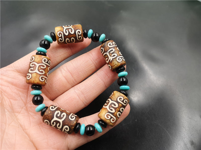 New Tibetan Retro Pattern Beads Agate Barrel Beads Bracelet Tibetan Old Agate Bracelets