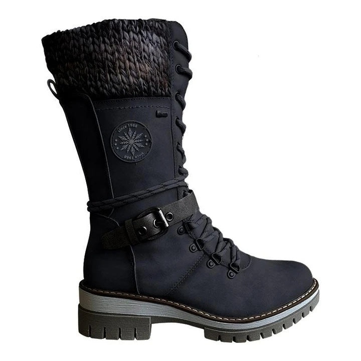 Mid-high women's boots autumn and winter new style slope with thick with wool stitching Martin boots