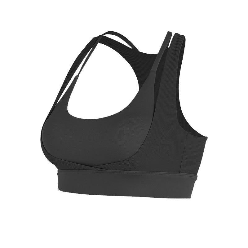 Beautiful back sports underwear women's shockproof running fitness bra gathered training ribbed yoga vest