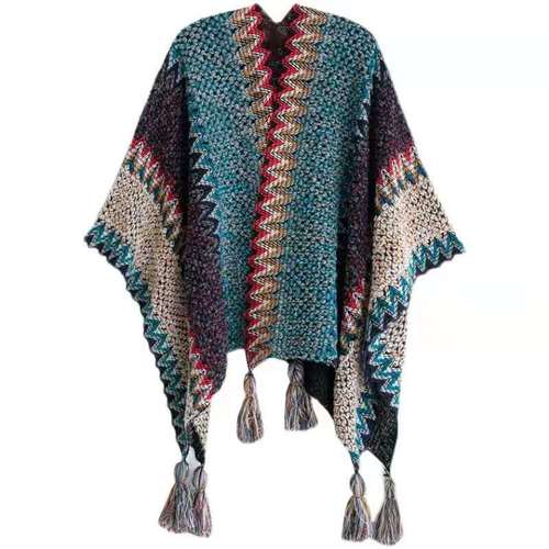 Ethnic spring autumn and winter thick blanket cloak knitted shawl scarf