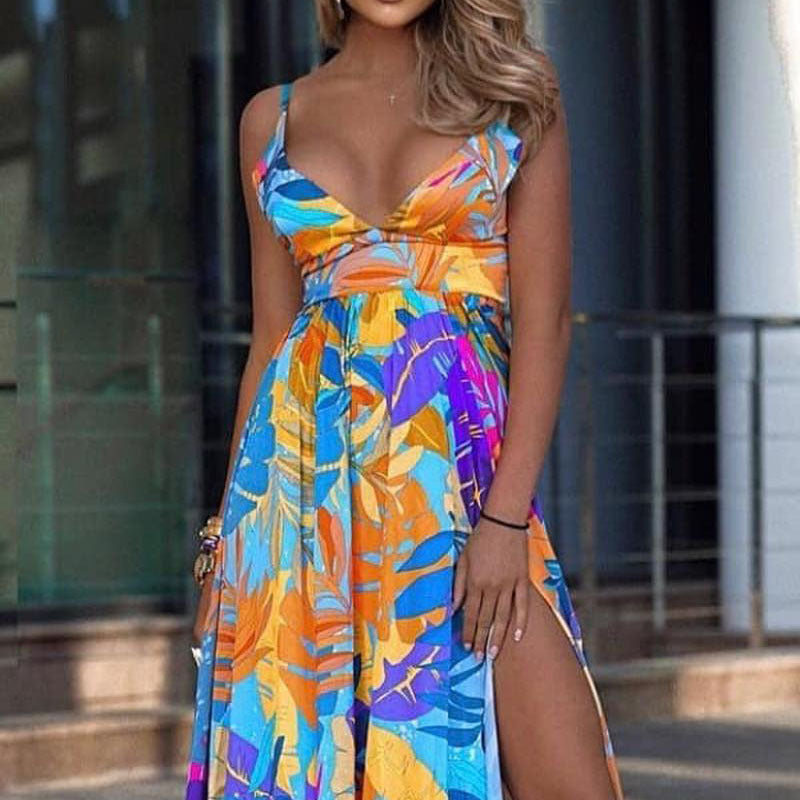 Leaf All Around Elastic Dress Bohemian Suspender Strapless Strapless Mop Dress