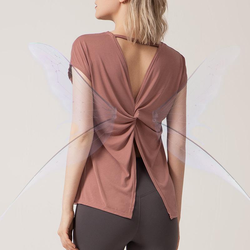 Split beautiful back yoga clothes women's loose quick-drying running short-sleeved blouse women's fitness blouse