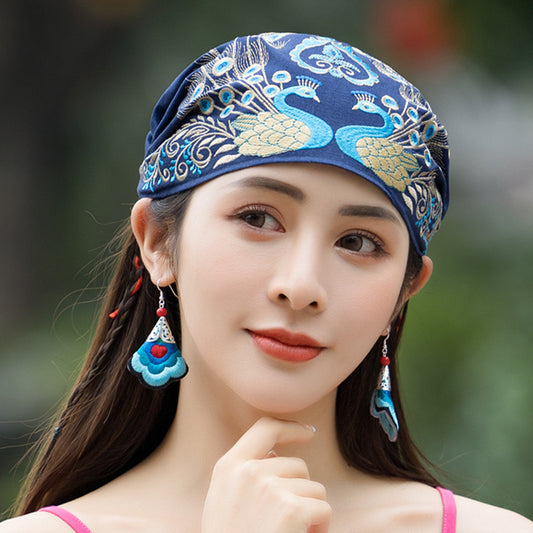 New Ethnic Style Retro Embroidery Flower Cap Cotton Hemp Thin Versatile Hat