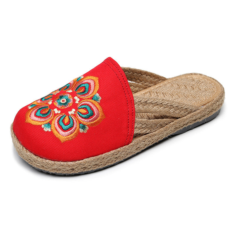 Creative Rural Retro Ethnic Style Embroidered Slippers Women Multicolor Soft and Comfortable Sandals