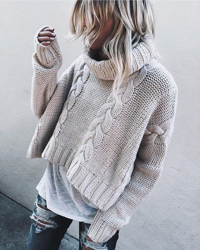 Solid Color Long Sleeve Turtleneck Knitting Pullover Sweater