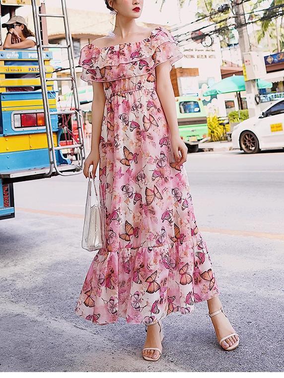 Vacation Summer Chiffon Slim Tube Top Bohemian Dress