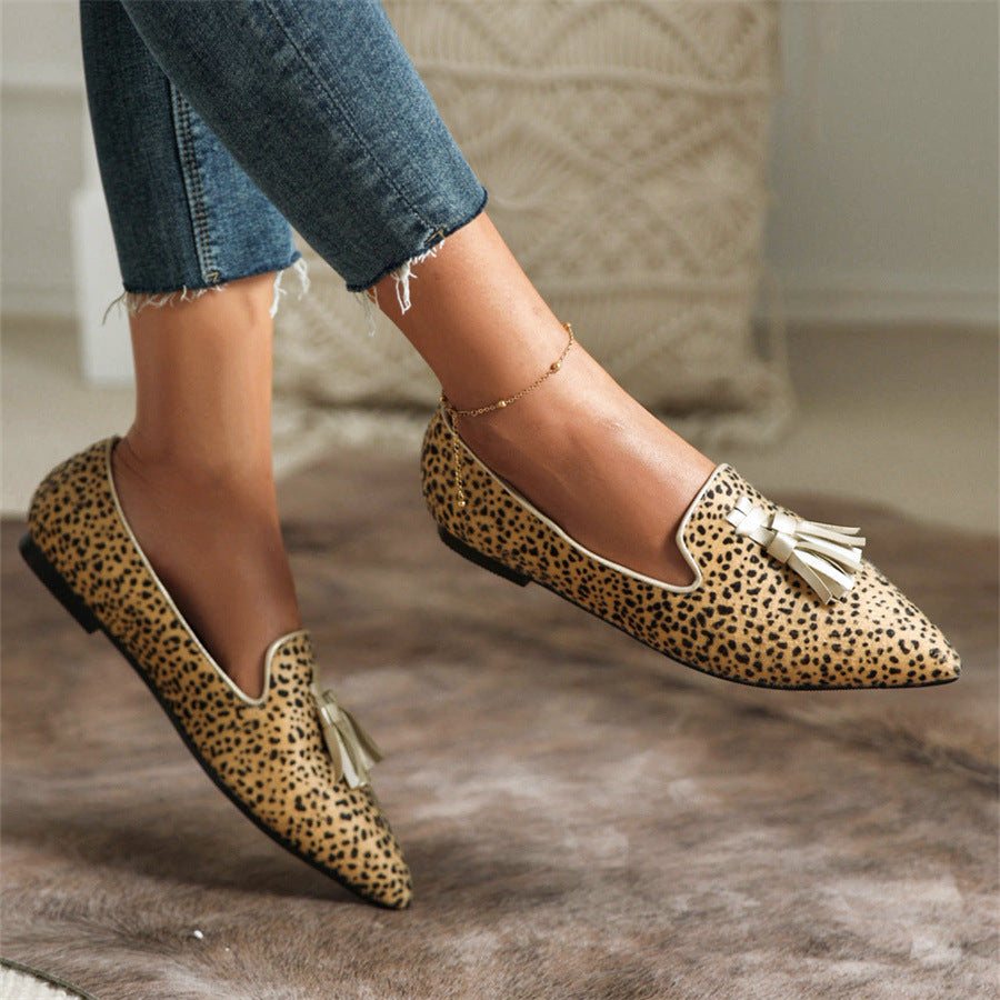 New Fashion Pointed Muller Shoes 40-43 Size Leopard Pattern Casual Single Shoe