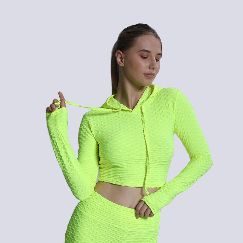 Yoga clothes Jacquard bubble hooded long sleeve Women's fitness clothes Sports Yoga tops