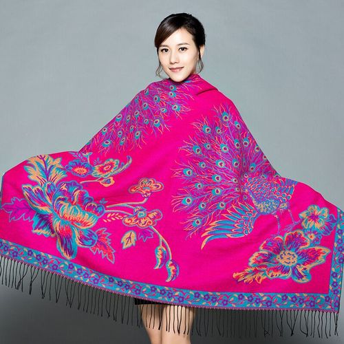 National Style Thickened Phoenix Double-sided Jacquard Cashmere Square Scarf Ladies Air Conditioning Shawl Scarf Dual-use.